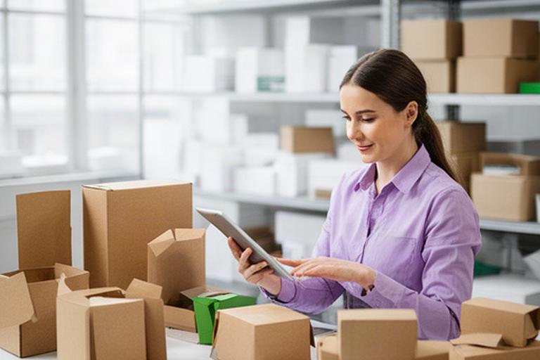 Mitarbeiterin prüft eine Bestellung für bedruckte Kartonverpackungen