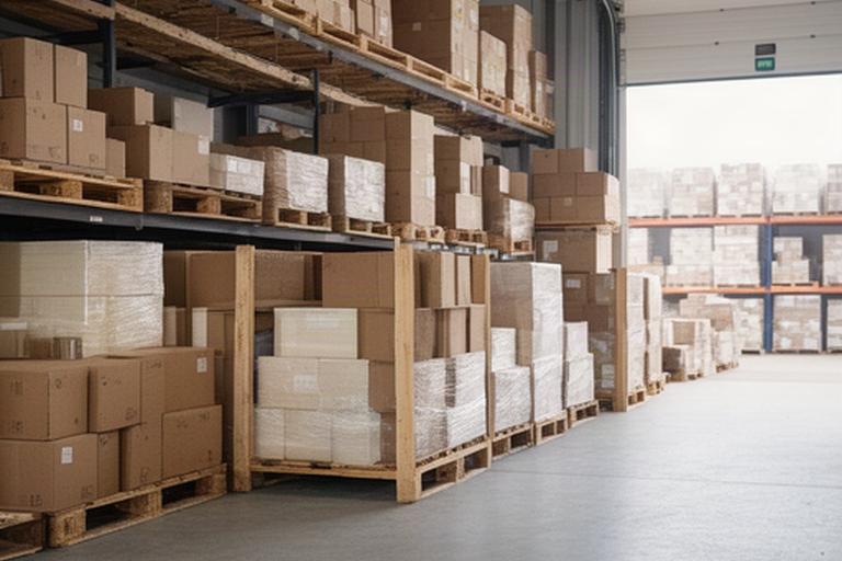 Paletten mit Kartons und Verpackungsmaterial für die Auslieferung