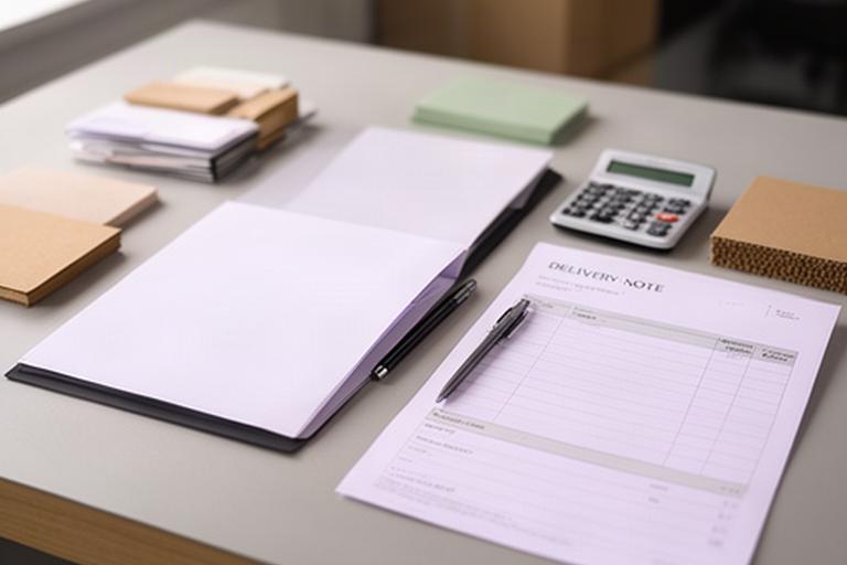 Rechnung und Lieferschein auf einem Schreibtisch im Büro der Verpackungsherstellung