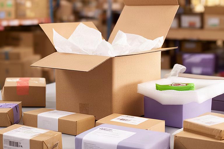 Versandkartons mit Retourenlasche auf einem Packtisch im E-Commerce-Lager