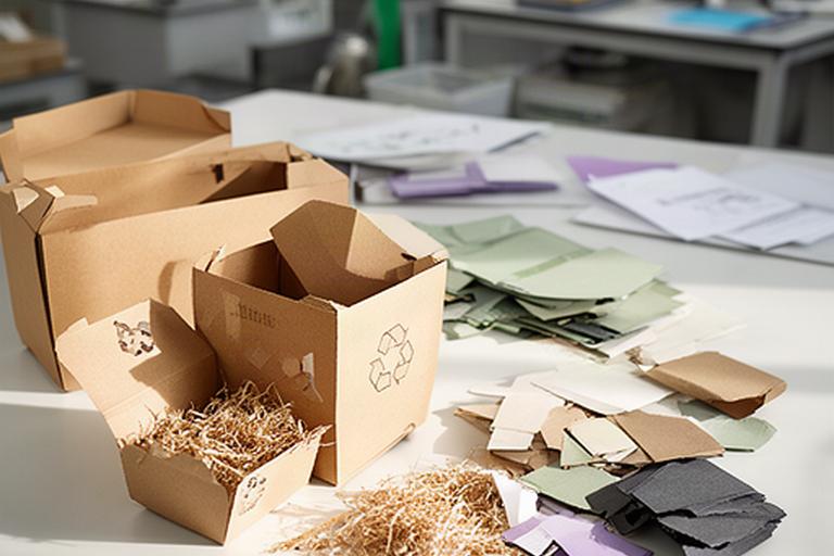 Recyclingfähige Kartonverpackungen und sortierte Materialien in der Nachhaltigkeitsprüfung