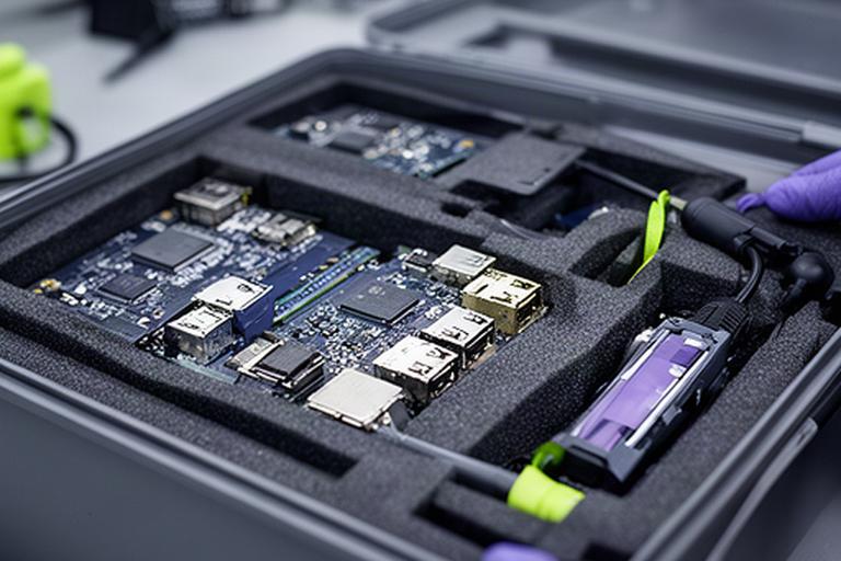 Elektronische Bauteile in ESD-Schutzverpackungen an einem technischen Prüfplatz