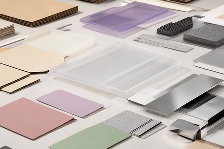 Verschiedene Karton-, Kunststoff- und Metallmaterialien in der Musterbibliothek für Verpackungsdesign