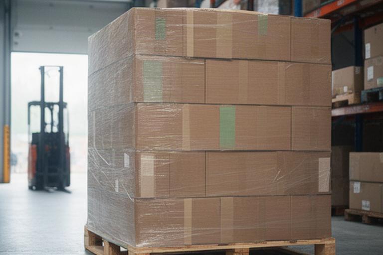 Wellpappkartons für den Versand auf einer Palette in der Logistik
